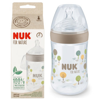 NUK FOR NATURE Butelka antykolkowa ze wskaźnikiem ciepła 260ml smoczek średni przepływ popielata - Nuk