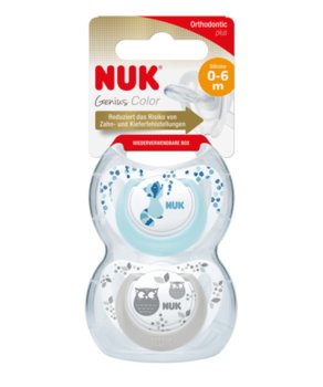 Nuk, Genius Color, Smoczek uspokajający, silikonowy, Boy, 0-6 m, 2 szt. - Nuk