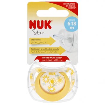 NUK Smoczek uspokajający silikonowy 6-18m Star żółty - Nuk