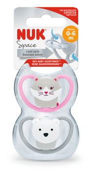 Nuk, Space, Smoczek uspokajający, silikonowy, Kotek, 0-6 m, 2 szt. - Nuk