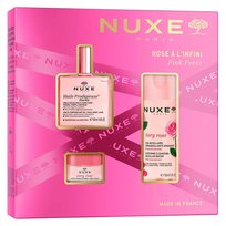 Nuxe Pink Fever zestaw suchy olejek regenerujący 50ml + łagodząca woda micelarna 3w1 100ml + różany balsam do ust 15g