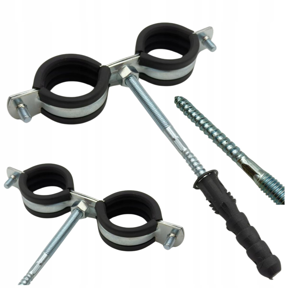 Obejma Z Gumą Podwójna Uchwyt Do Rur 3/4 " 25-30 Mm Metalowa Śruba ...