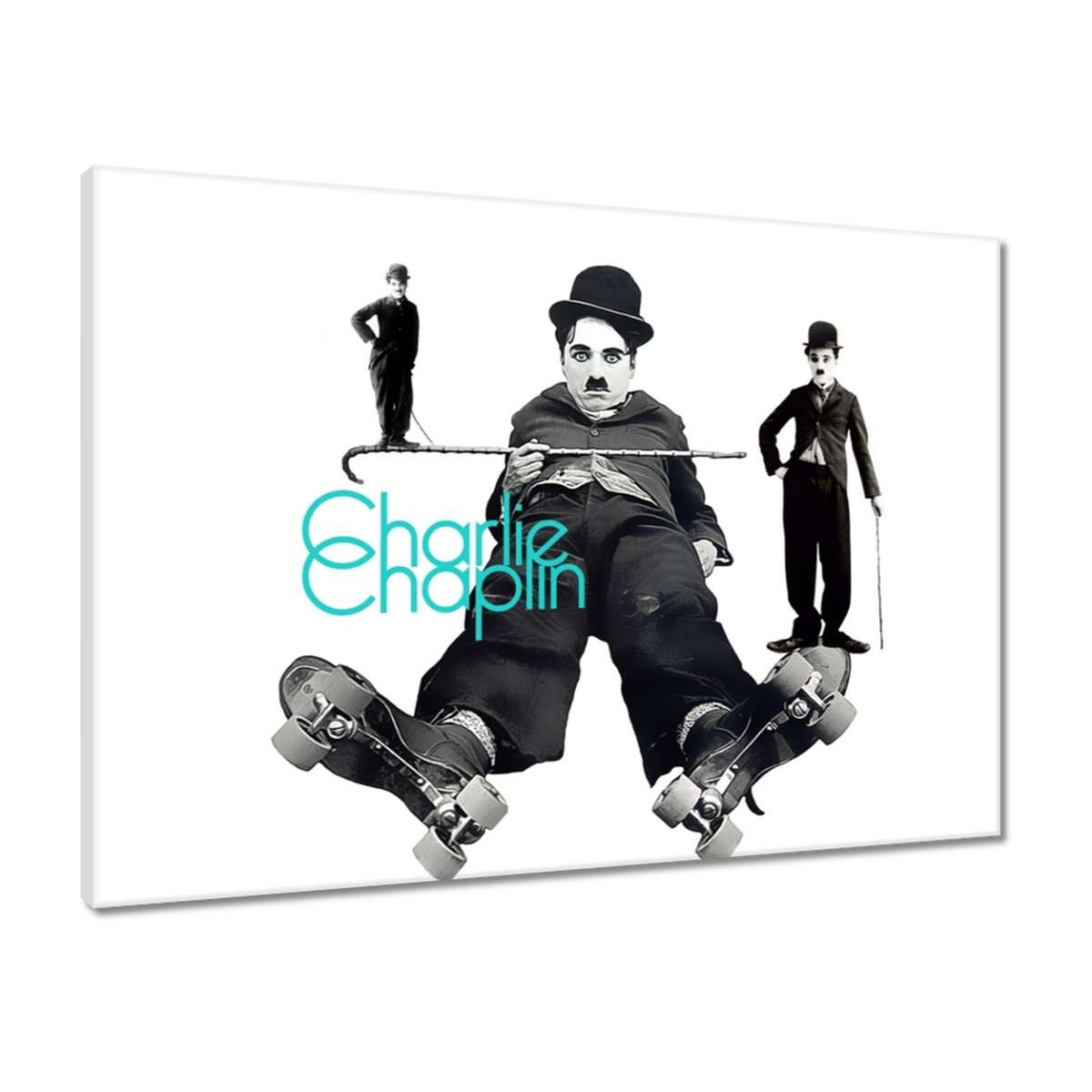 Quadro Su Legno Charlie Chaplin LuxHomeDecor - Stampa Su Pannello MDF 70x50 Cm, Bordo Nero - 3