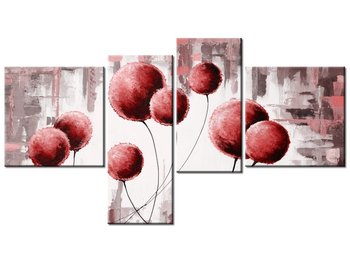 Obraz Abstrakcyjne dmuchawce w czerwieni, 4 elementy, 100x55 cm - Oobrazy