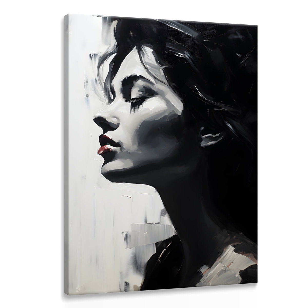 Obraz Canvas Czarno Biały Portret Kobiety Czerwone Usta Abstrakcja 80cm 4121