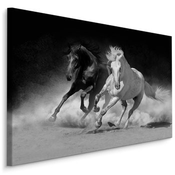 Obraz Canvas Do Salonu Czarno-Biały Galopujące KONIE Zwierzęta 3D 100cm x 70cm - Muralo