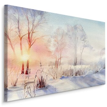Obraz Canvas Do Salonu Wschód Słońca w Lesie AKWARELA Pejzaż 70cm x 50cm - Muralo