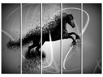 Obraz Czarno biały koń fragmentaryzacja - Jakub Banaś, 5 elementów, 225x160 cm - Oobrazy