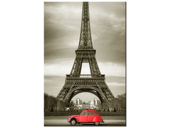 Obraz Czerwone auto przed Wieżą Eiffla, 20x30 cm - Oobrazy