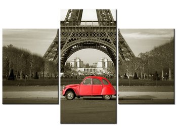 Obraz Czerwone auto przed Wieżą Eiffla, 3 elementy, 90x60 cm - Oobrazy