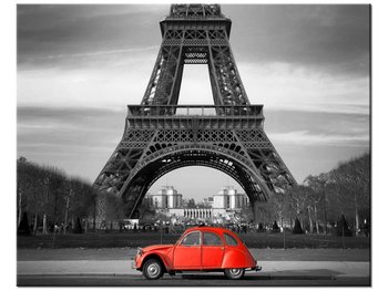 Obraz Czerwony samochód przed Wieżą Eiffla, 50x40 cm - Oobrazy