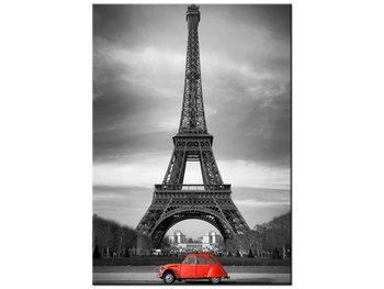 Obraz, Czerwony samochód przed Wieżą Eiffla, 50x70 cm - Oobrazy