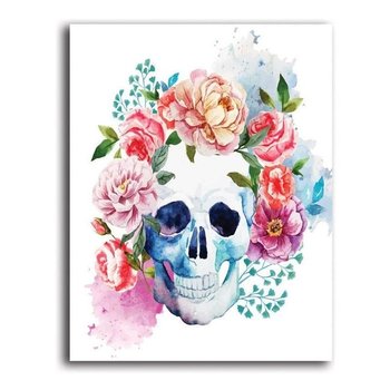 Obraz dekoracyjny FEEBY, Czaszka Kwiaty Kolorowy 60x80 - Caro