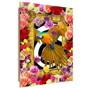 Obraz dekoracyjny FEEBY, Papuga,kolorowe kwiaty róże 60x80 - Feeby