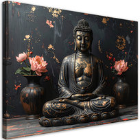 Obraz do salonu sypialni, Budda Zen Spa Kwiaty na czarnym tle 45x30
