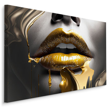 Obraz Do Salonu TWARZ Kobiety Złote Usta Abstrakcja Efekt 3D 70x50 - Muralo