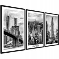 Obraz do salonu w ramie zestaw 3x30x40 cm czarno-białe miasta New York