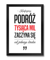 Obraz grafika dekoracja ścienna w ramie motywacyjny motywacja cytat Konfucjusz czerwony akcent czarna rama 23,5x32 cm