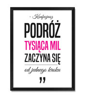 Obraz grafika plakat w ramie z cytatem do salonu sypialni pokoju Konfucjusz różowy akcent czarna rama 32x42 cm