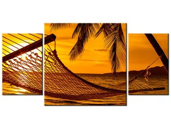 Obraz Hamak na plaży o zachodzie słońca, 3 elementy, 80x40 cm - Oobrazy