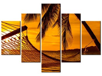 Obraz Hamak na plaży o zachodzie słońca, 5 elementów, 100x70 cm - Oobrazy