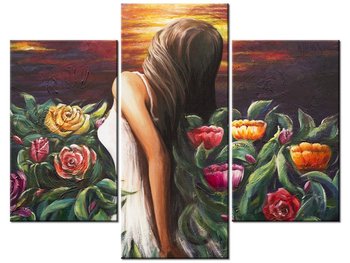 Obraz Kobieta wśród kwiatów, 3 elementy, 90x70 cm - Oobrazy