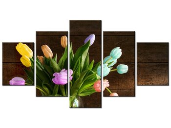 Obraz Kolorowe tulipany, 5 elementów, 150x80 cm - Oobrazy