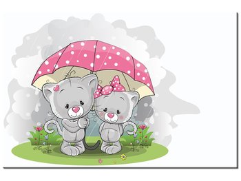 Obraz Kotki w deszczu pod parasolem, 60x40 cm - Oobrazy