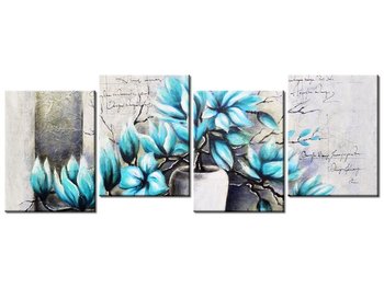 Obraz, Magnolie w niebieskich kolorach, 4 elementy, 120x45 cm - Oobrazy