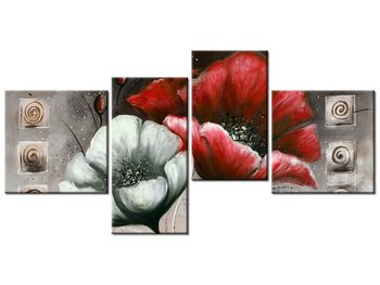 Obraz Malowane maki w czerwieni i brązie, 4 elementy, 140x70 cm - Oobrazy