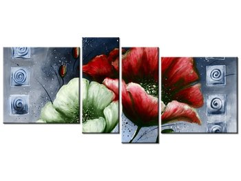 Obraz Malowane maki w czerwieni i zieleni, 4 elementy, 120x55 cm - Oobrazy