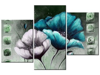 Obraz Malowane maki w turkusie, 3 elementy, 90x60 cm - Oobrazy