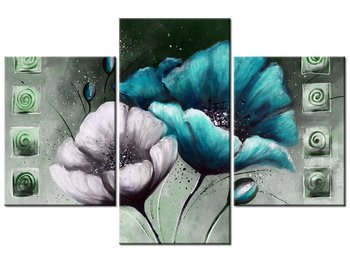 Obraz Malowane maki w turkusie, 3 elementy, 90x60 cm - Oobrazy