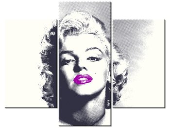 Obraz Marilyn Monroe z fioletowymi ustami, 3 elementy, 90x70 cm - Oobrazy