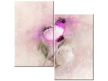 Obraz Motyl i róża, 2 elementy, 60x60 cm - Oobrazy