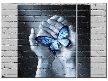 Obraz Motyl na dłoniach, 2 elementy, 70x50 cm - Oobrazy