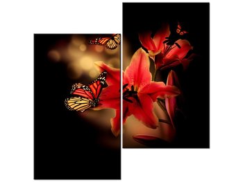 Obraz Motyle i lilia, 2 elementy, 60x60 cm - Oobrazy