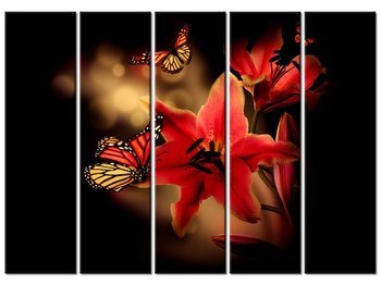Obraz Motyle i lilia, 5 elementów, 225x160 cm - Oobrazy