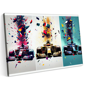 Obraz na płótnie 100x70cm Bolidy F1 kolorowe grafika abstrakcja - Printonia