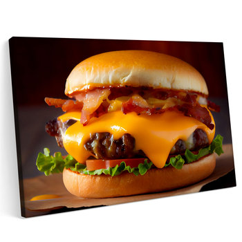 Obraz na płótnie 140x100cm Burger Hamburger Chesseburger Jedzenie Fastfood - Printonia