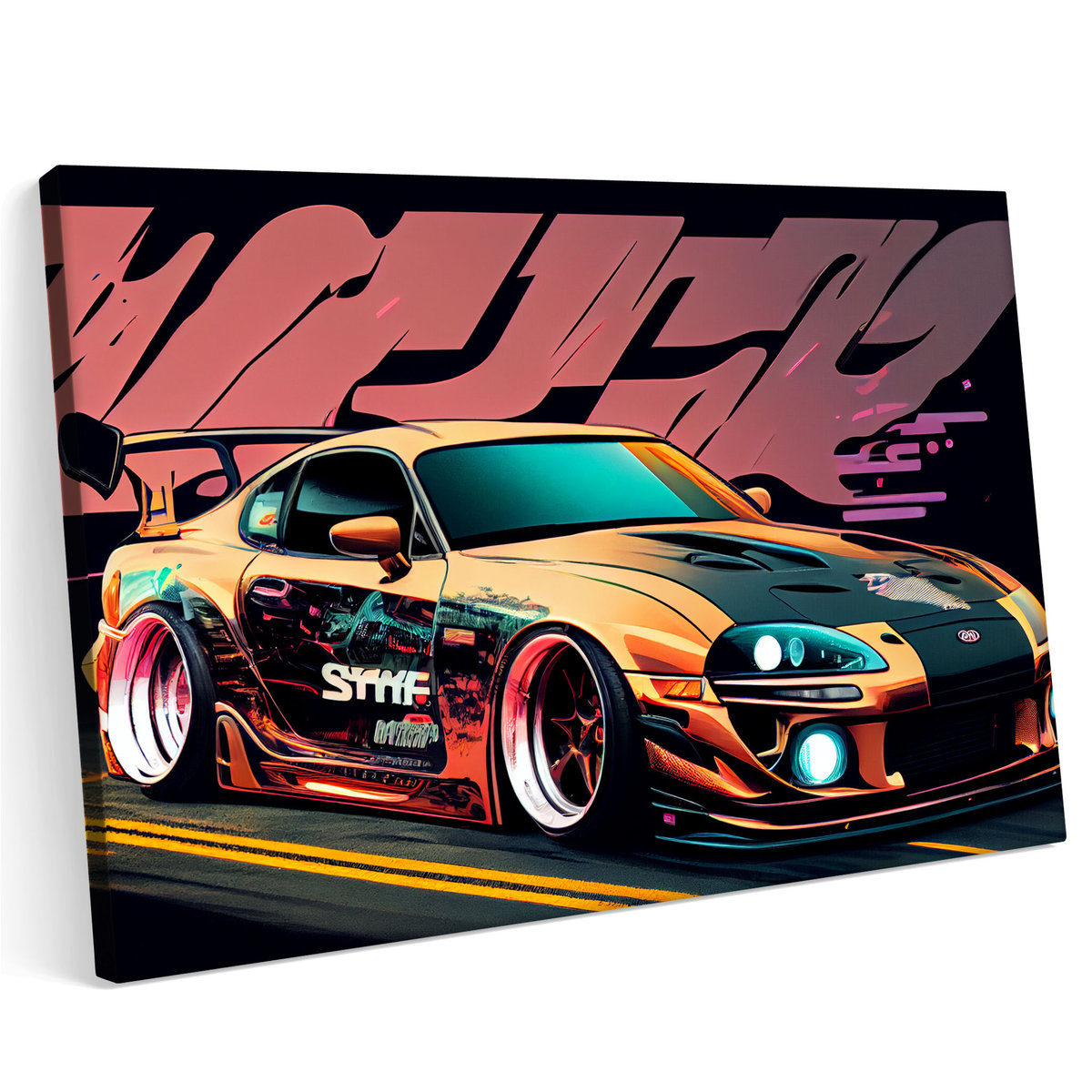 Obraz na p tnie 140x100cm Toyota Supra Tuning Neon Komiks Style