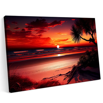 Obraz na płótnie 140x100cm Zachód Słońca Plaża Palmy Woda Morze - Printonia