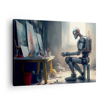 Obraz na płótnie - Akt kreacji - 70x50cm - Sztuka Malowanie Robot - Nowoczesny Canvas obraz do salonu do sypialni ARTTOR - ARTTOR