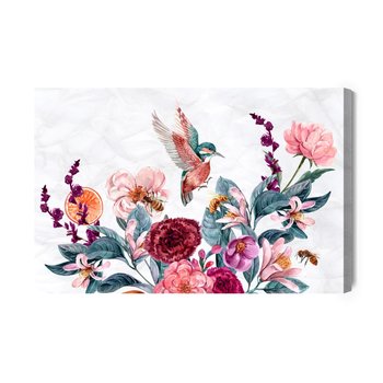 Obraz Na Płótnie Akwarelowe Kolibry I Pszczoły Na Kwiatkach 40x30 NC - Inny producent