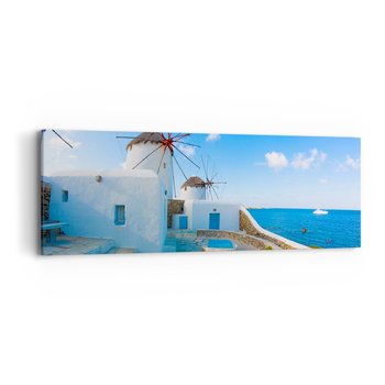 Obraz na płótnie - Błękitny wiatr od morza - 90x30cm - Architektura Krajobraz Grecja - Nowoczesny Canvas obraz do salonu do sypialni ARTTOR - ARTTOR