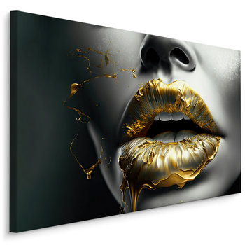 Obraz Na Płótnie Canvas ABSTRAKCYJNE Złote Usta Srebrna Twarz 3D 100x70 - Muralo