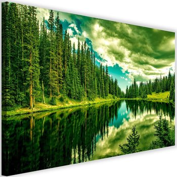 Obraz na płótnie Canvas FEEBY, Las nad górskim jeziorem, 90x60 cm - Caro