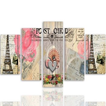 Obraz na płótnie Canvas FEEBY, pentaptyk typ A, Kartka pocztowa z Paryża, 100x70 cm - Caro