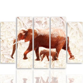 Obraz na płótnie Canvas FEEBY, pentaptyk typ B, Słonica ze słoniątkiem, 100x70 cm - Caro