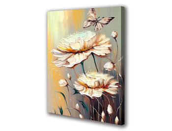 Obraz na płótnie canvas kwiaty beż ecru h 90x140 cm - Obraz na płótnie